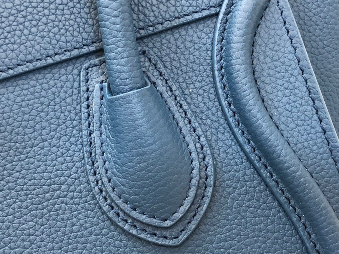 Celine Nano Luggage Tote Bag In Dark Blue Drummed Calfskin