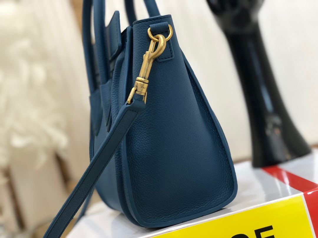 Celine Nano Luggage Tote Bag In Dark Blue Drummed Calfskin