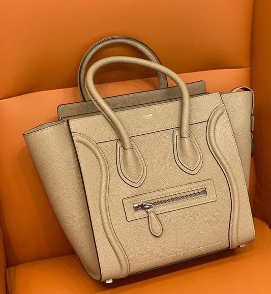 Celine Micro Luggage Tote Bag In Light Khaki Smooth Calfskin