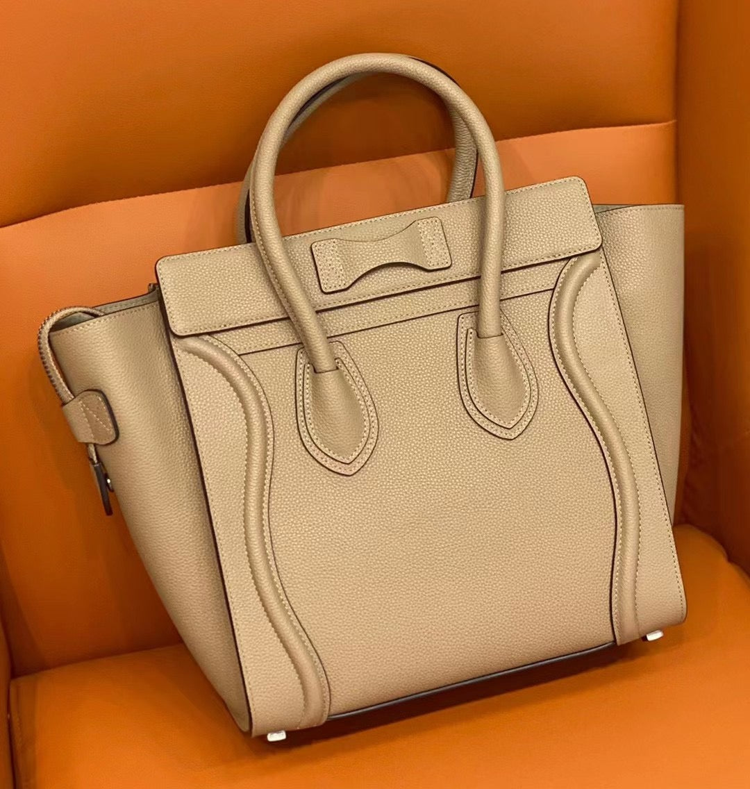 Celine Micro Luggage Tote Bag In Light Khaki Smooth Calfskin