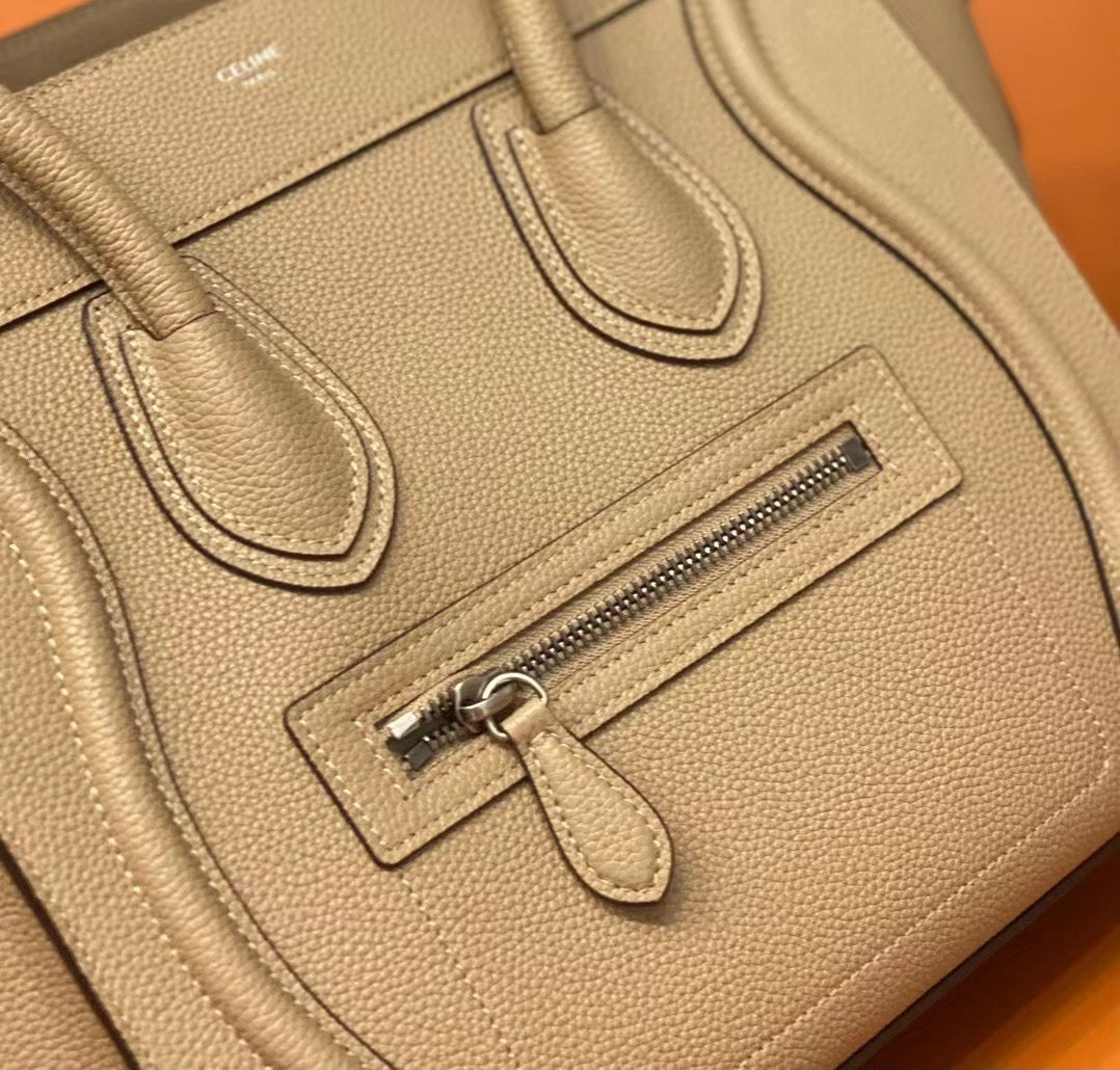 Celine Micro Luggage Tote Bag In Light Khaki Smooth Calfskin