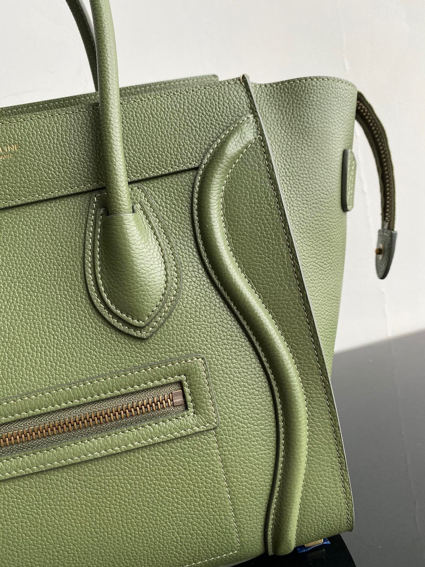 Celine Micro Luggage Tote Bag In Green Smooth Calfskin