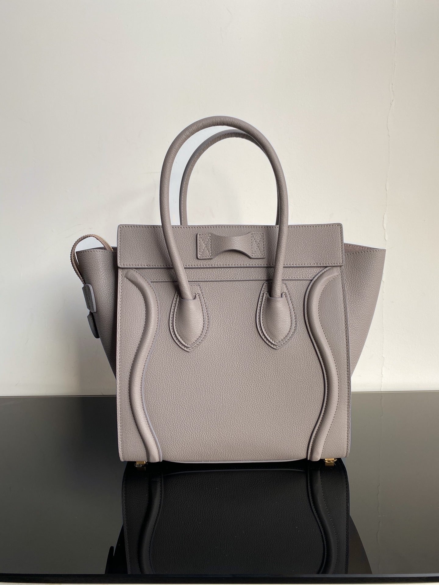 Celine Micro Luggage Tote Bag In Light Gray Smooth Calfskin