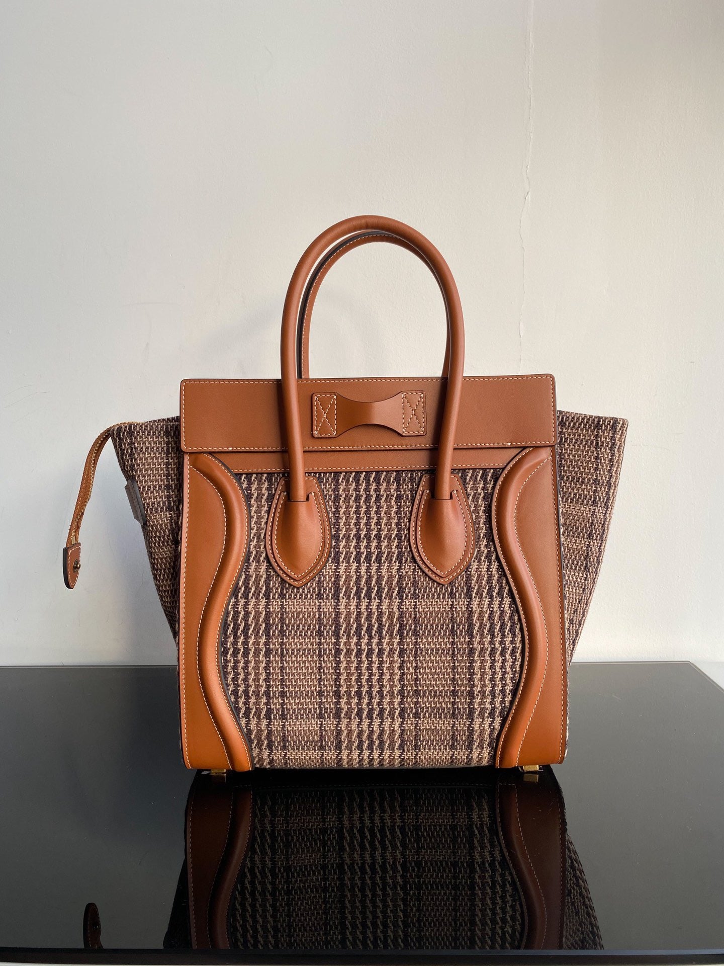 Celine Micro Luggage Tote Bag In Gold Brown