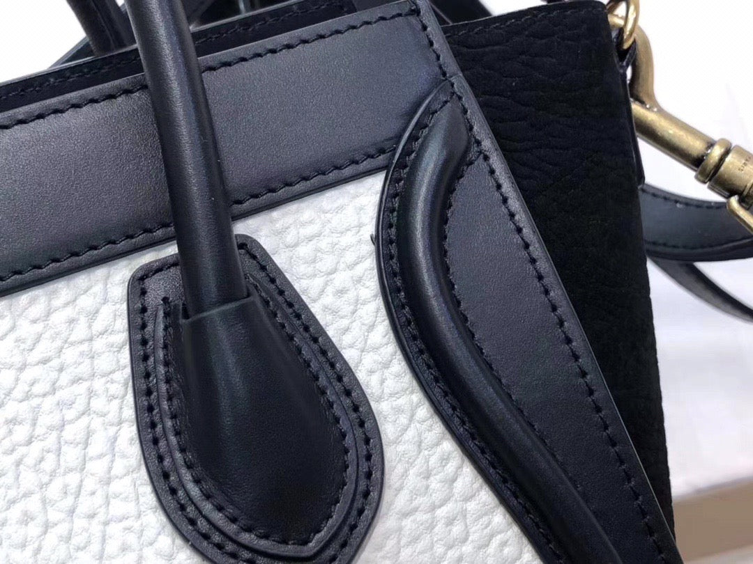 Celine Micro Luggage Tote Bag In Black And White Smooth Calfskin