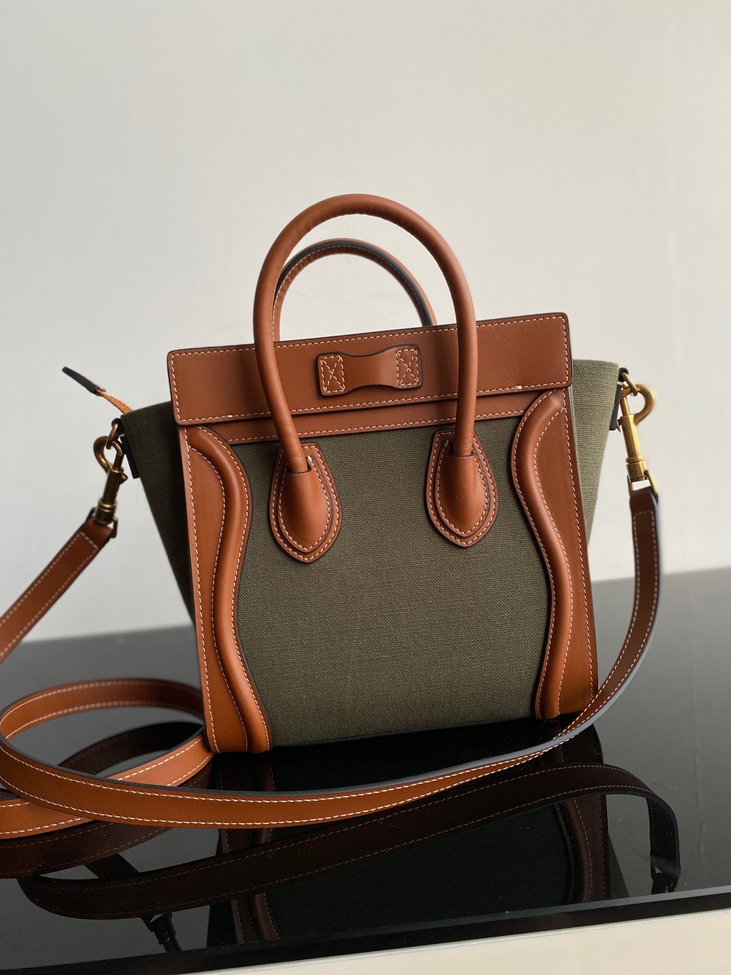 Celine Micro Luggage Tote Bag In  Army Green