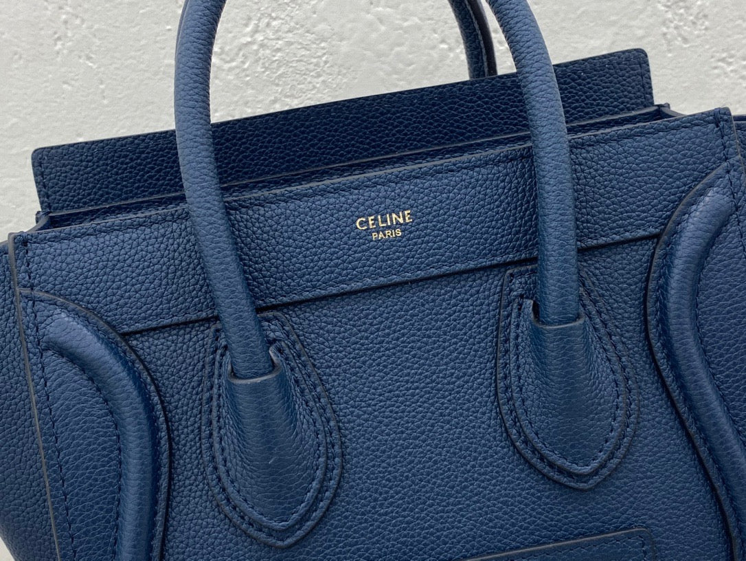 Celine Micro Luggage Tote Bag In Dark Blue Smooth Calfskin