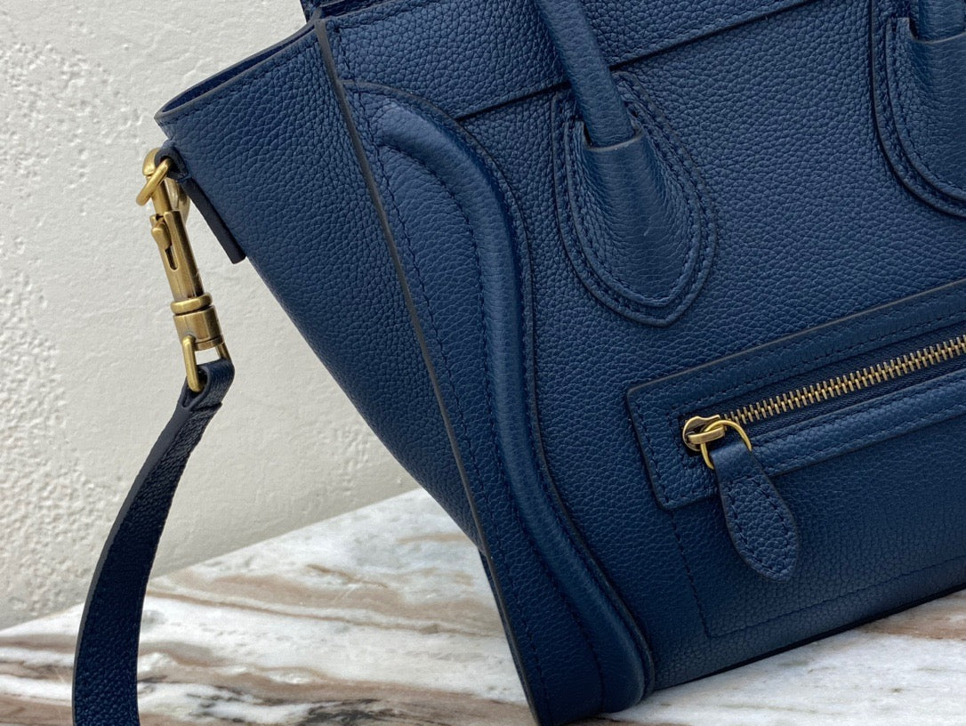 Celine Micro Luggage Tote Bag In Dark Blue Smooth Calfskin