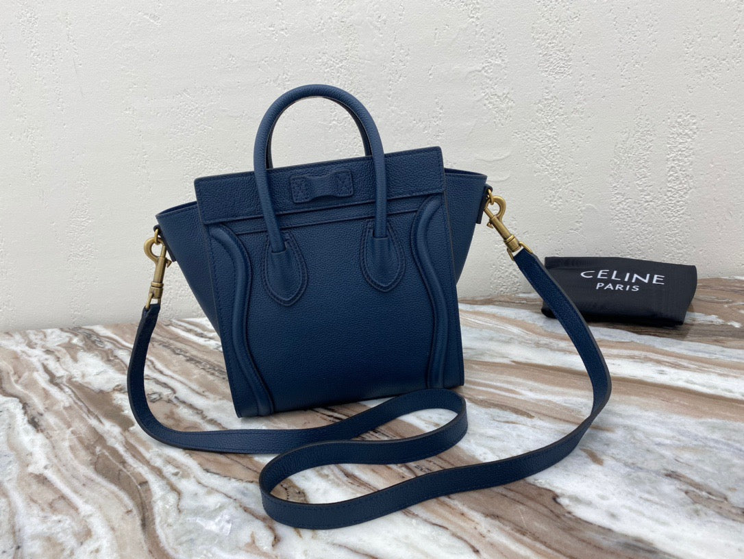 Celine Micro Luggage Tote Bag In Dark Blue Smooth Calfskin