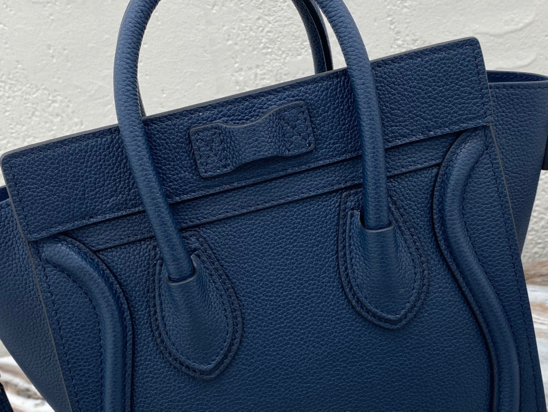 Celine Micro Luggage Tote Bag In Dark Blue Smooth Calfskin