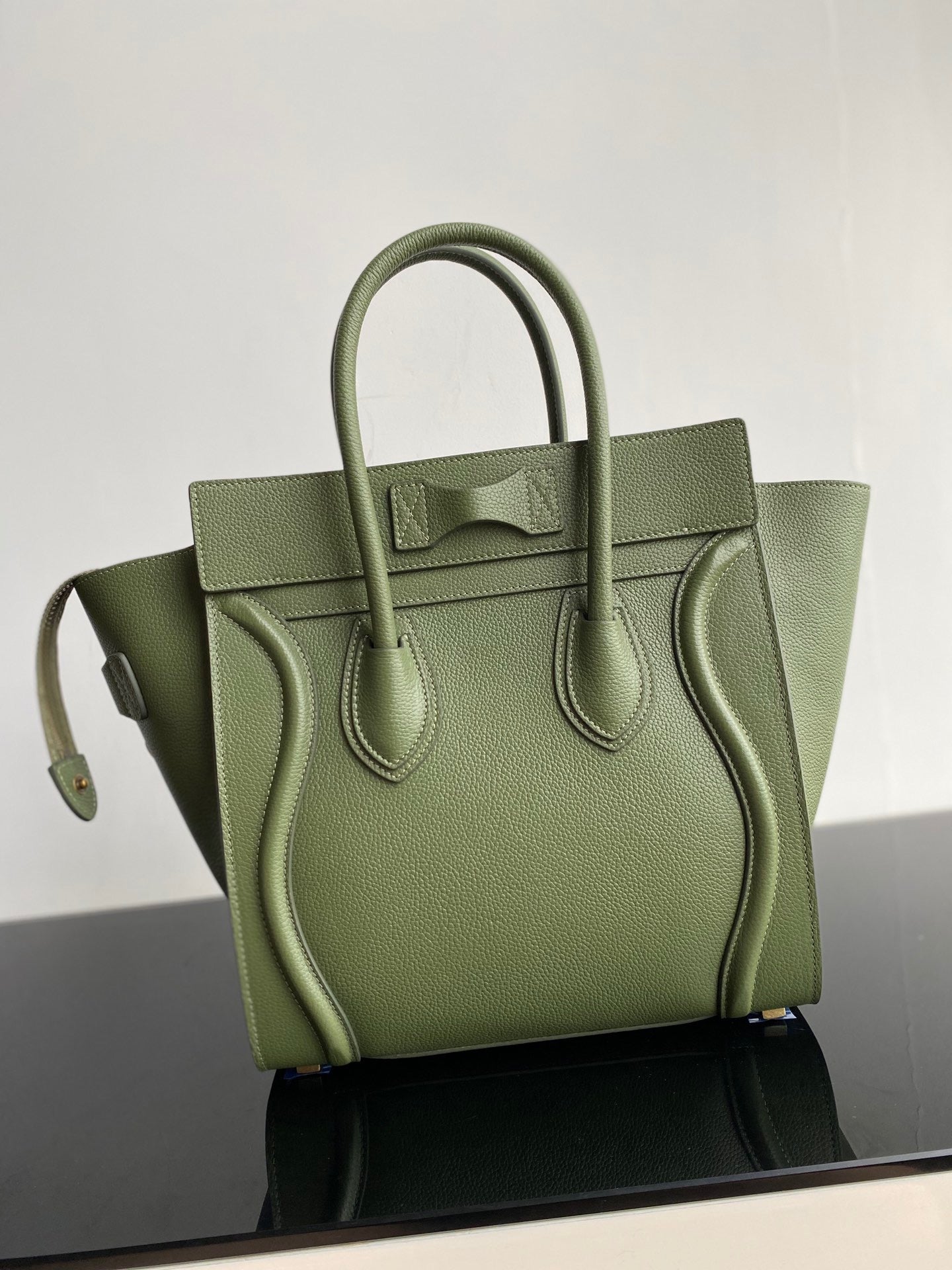 Celine Mini Luggage Tote Bag In Avocado Green Drummed Calfskin