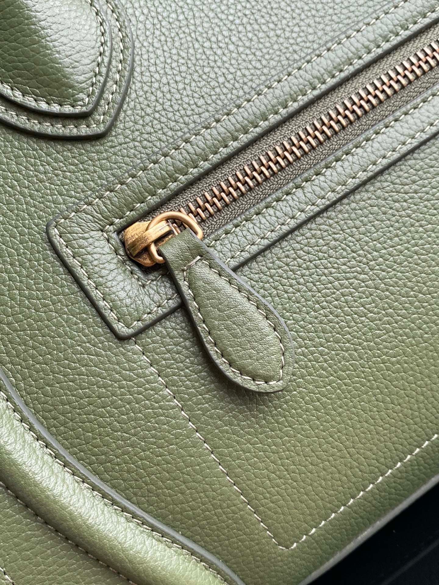 Celine Mini Luggage Tote Bag In Avocado Green Drummed Calfskin