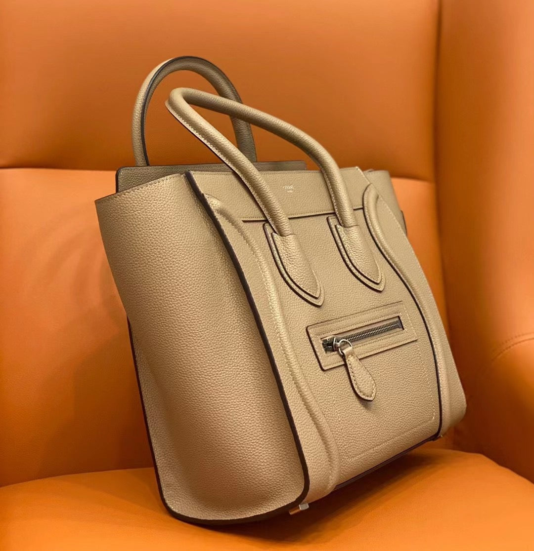 Celine Mini Luggage Tote Bag In Etoupe Drummed Calfskin