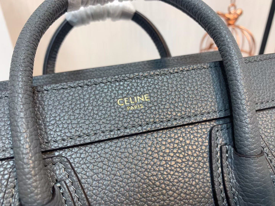 Celine Mini Luggage Tote Bag In Dark Gray Drummed Calfskin