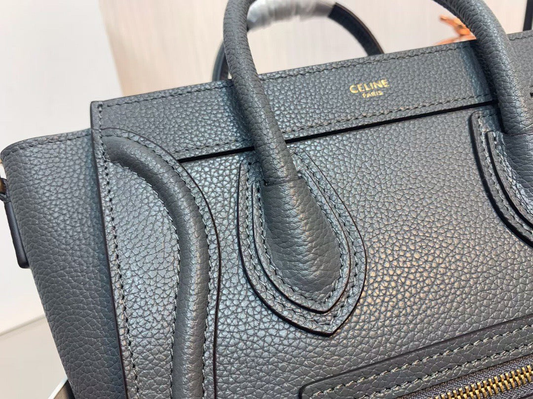 Celine Mini Luggage Tote Bag In Dark Gray Drummed Calfskin