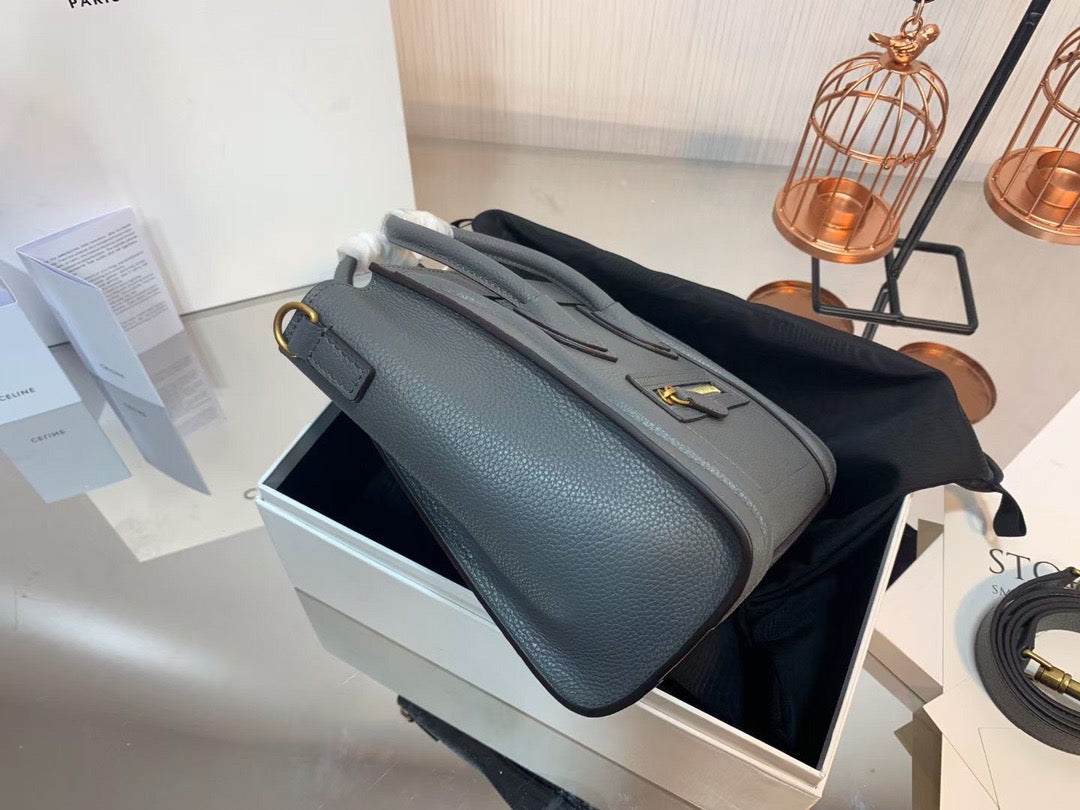 Celine Mini Luggage Tote Bag In Dark Gray Drummed Calfskin