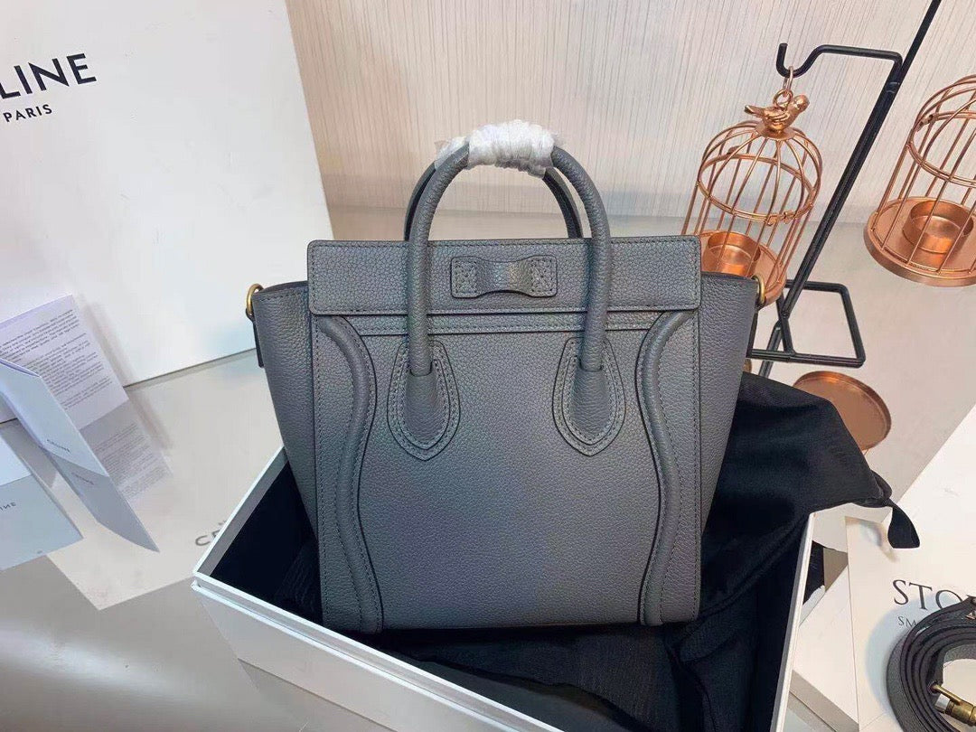 Celine Mini Luggage Tote Bag In Dark Gray Drummed Calfskin