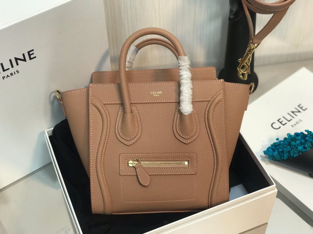 Celine Mini Luggage Tote Bag In Brown Drummed Calfskin