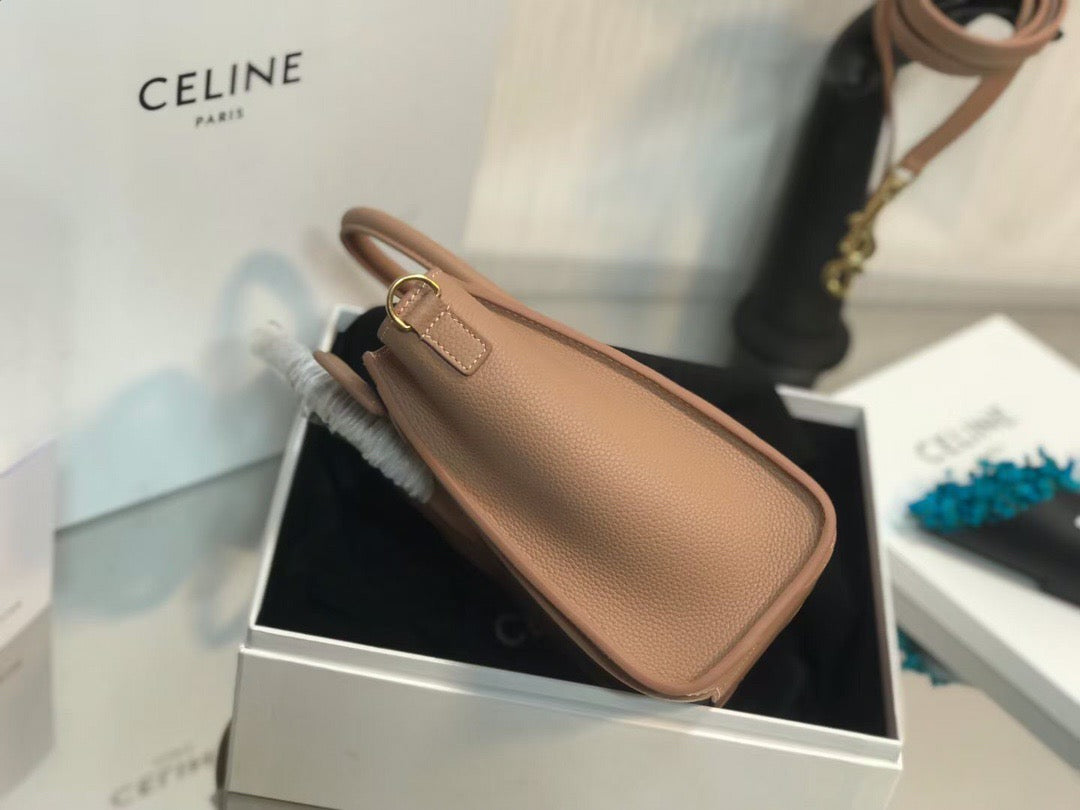 Celine Mini Luggage Tote Bag In Brown Drummed Calfskin