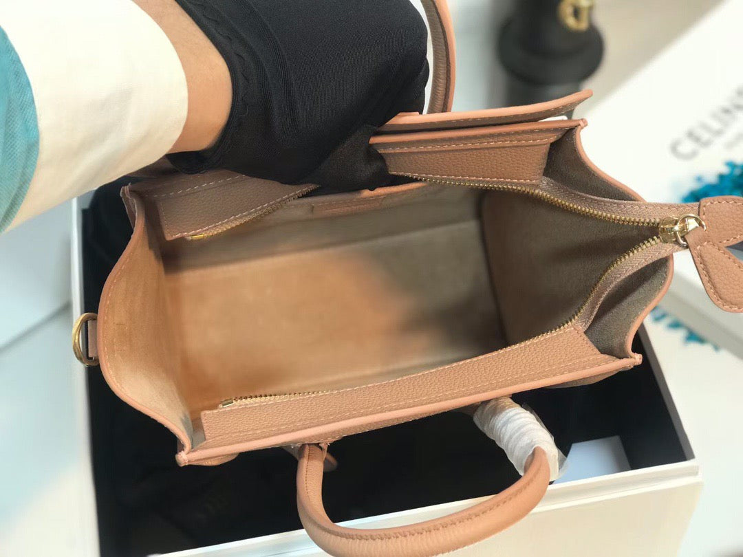 Celine Mini Luggage Tote Bag In Brown Drummed Calfskin