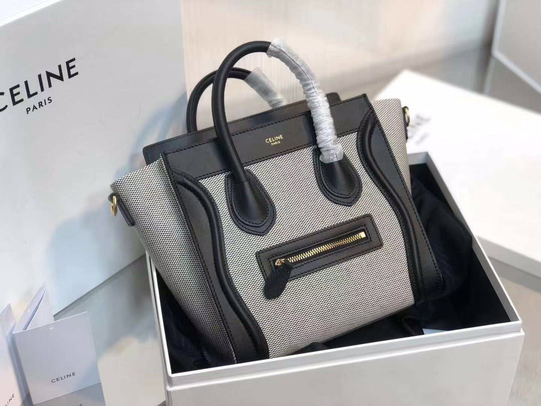 Celine Mini Luggage Tote Bag In Gray With Black Handle