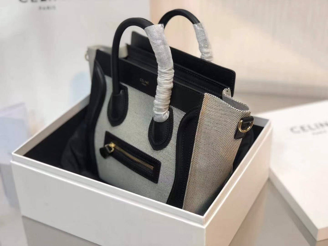 Celine Mini Luggage Tote Bag In Gray With Black Handle