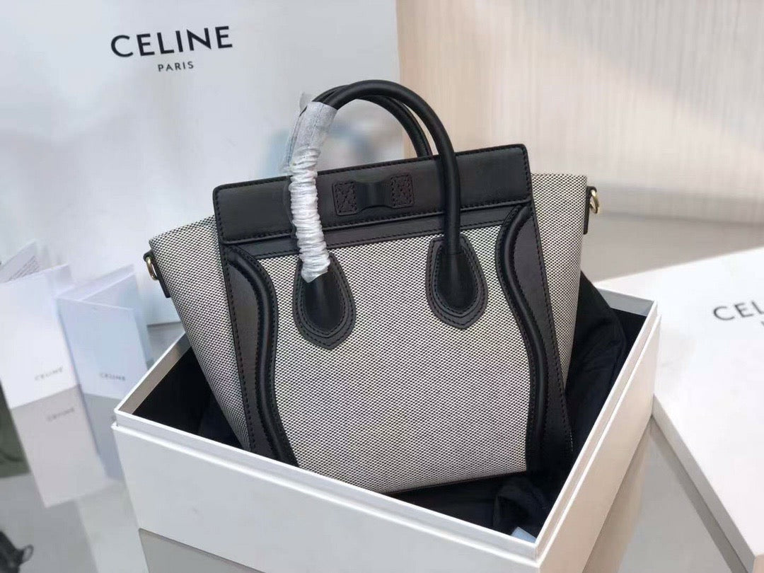 Celine Mini Luggage Tote Bag In Gray With Black Handle