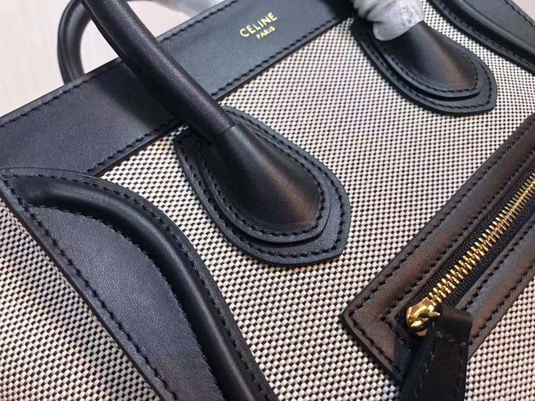 Celine Mini Luggage Tote Bag In Gray With Black Handle