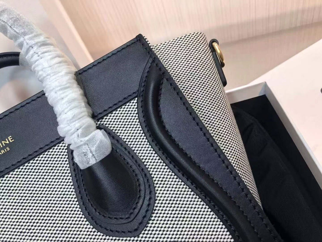 Celine Mini Luggage Tote Bag In Gray With Black Handle