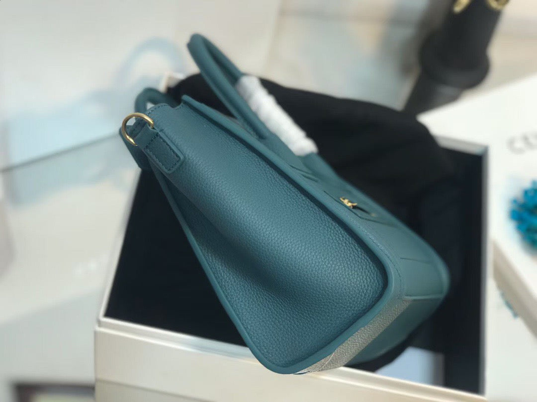 Celine Mini Luggage Tote Bag In Dark Green Drummed Calfskin