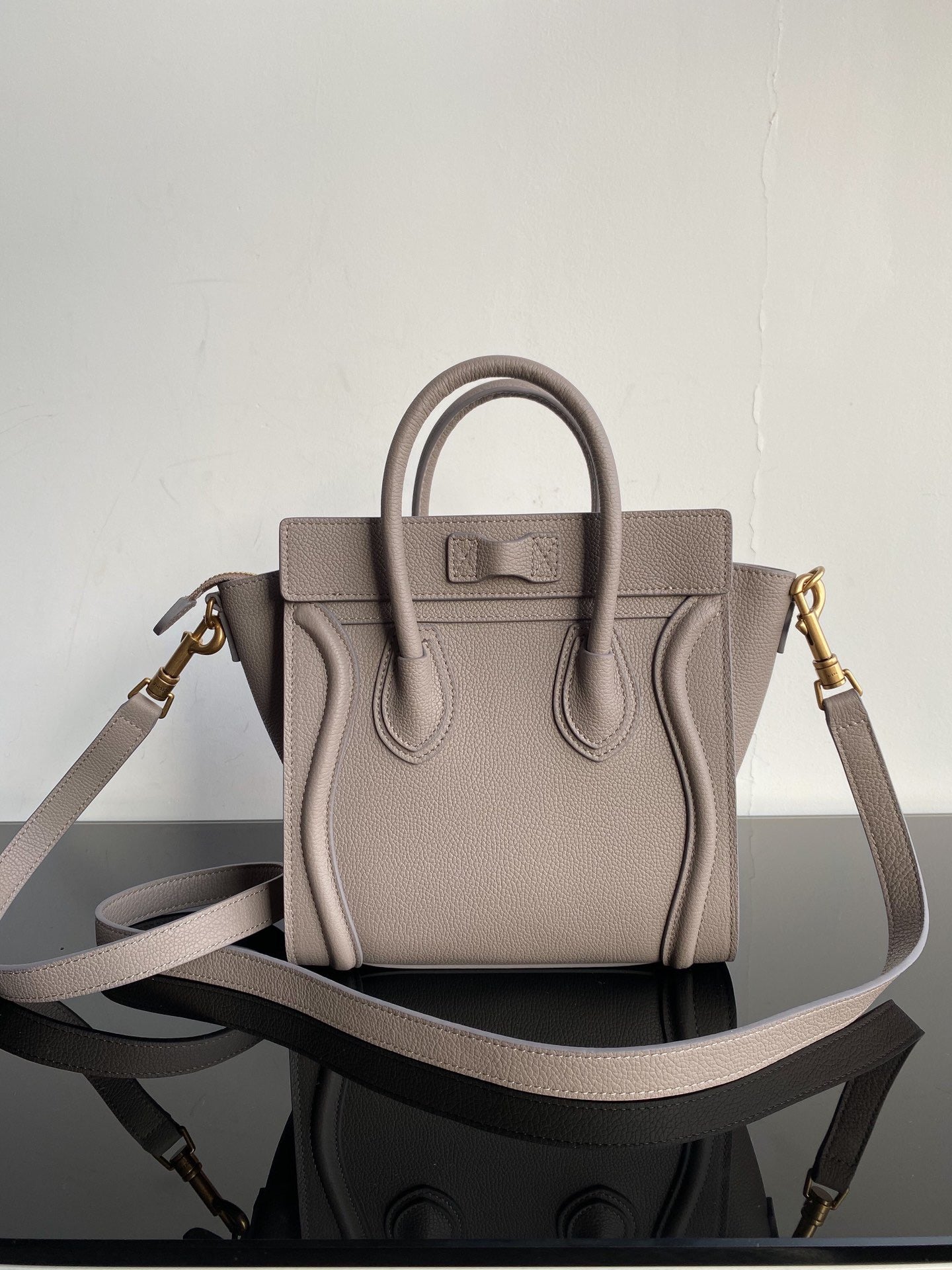 Celine Mini Luggage Tote Bag In Etoupe Drummed Calfskin