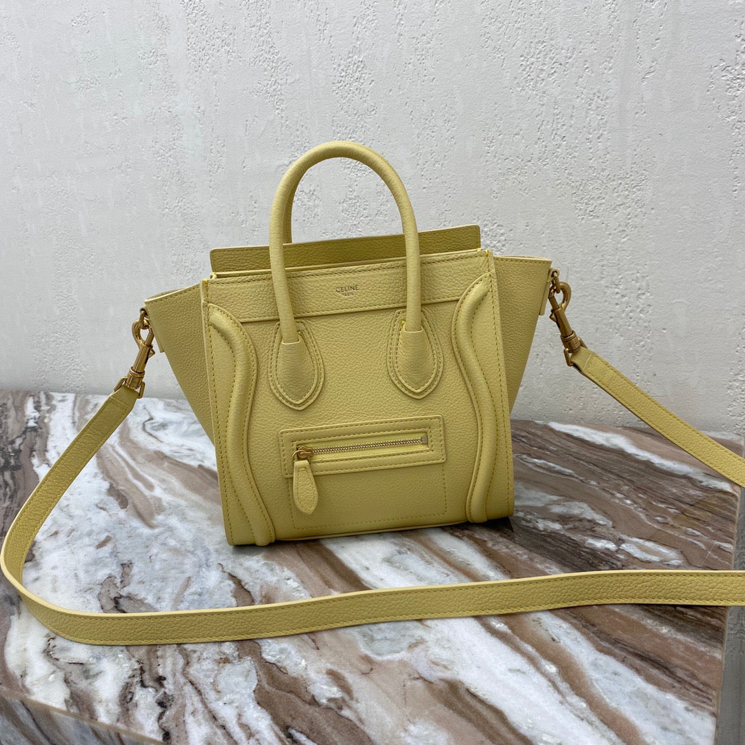 Celine Mini Luggage Tote Bag In Yellow Drummed Calfskin