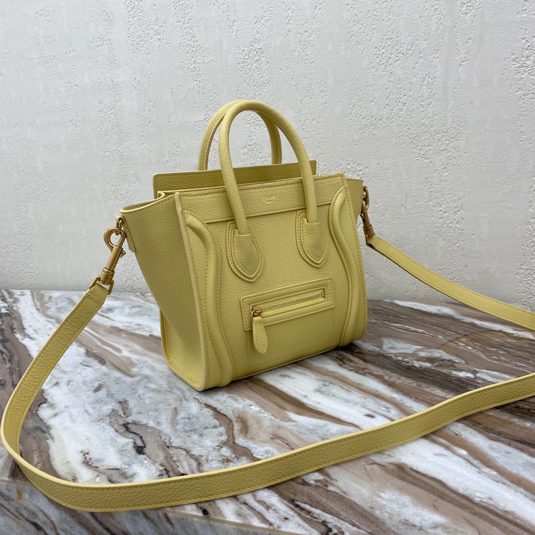 Celine Mini Luggage Tote Bag In Yellow Drummed Calfskin