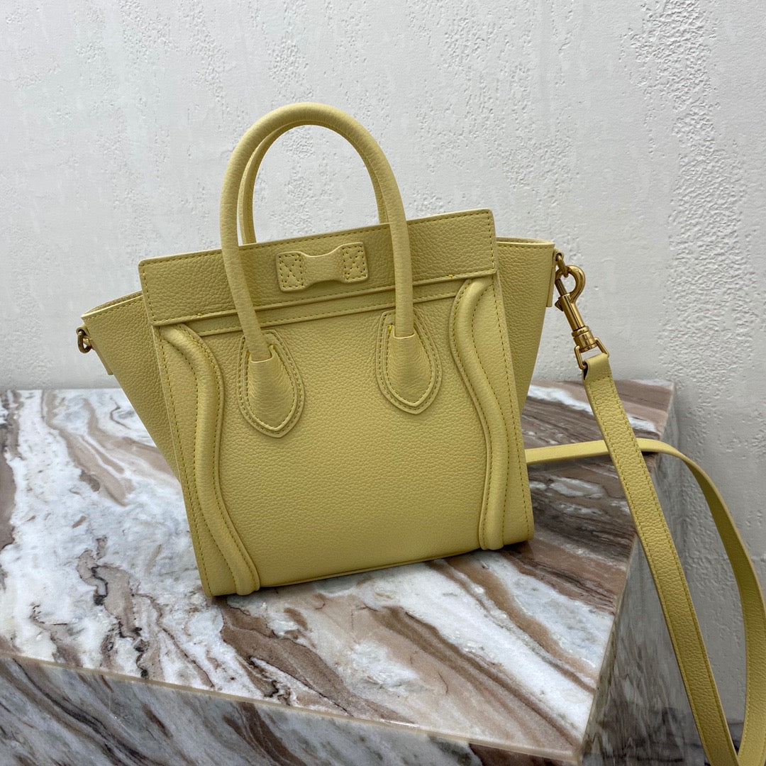 Celine Mini Luggage Tote Bag In Yellow Drummed Calfskin