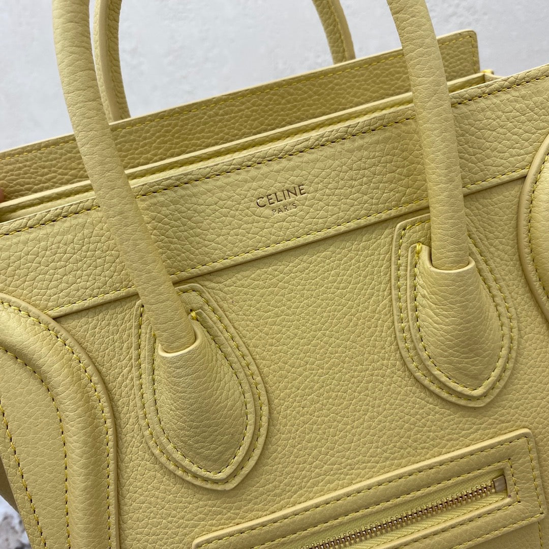 Celine Mini Luggage Tote Bag In Yellow Drummed Calfskin