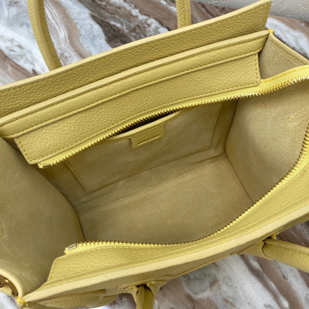 Celine Mini Luggage Tote Bag In Yellow Drummed Calfskin