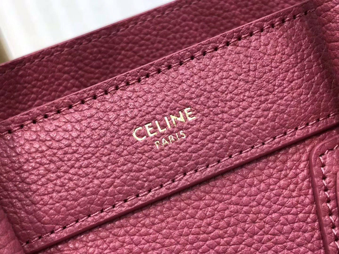 Celine Mini Luggage Tote Bag In Burdungy Drummed Calfskin