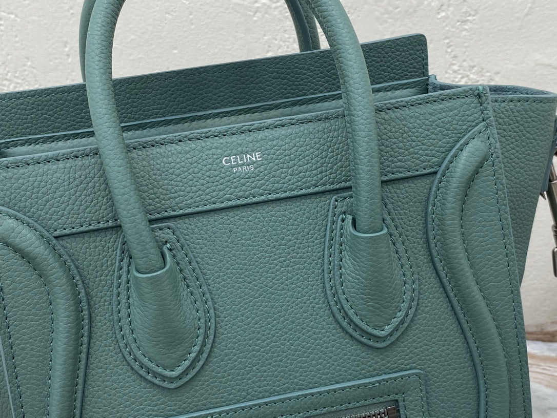 Celine Mini Luggage Tote Bag In Green Drummed Calfskin