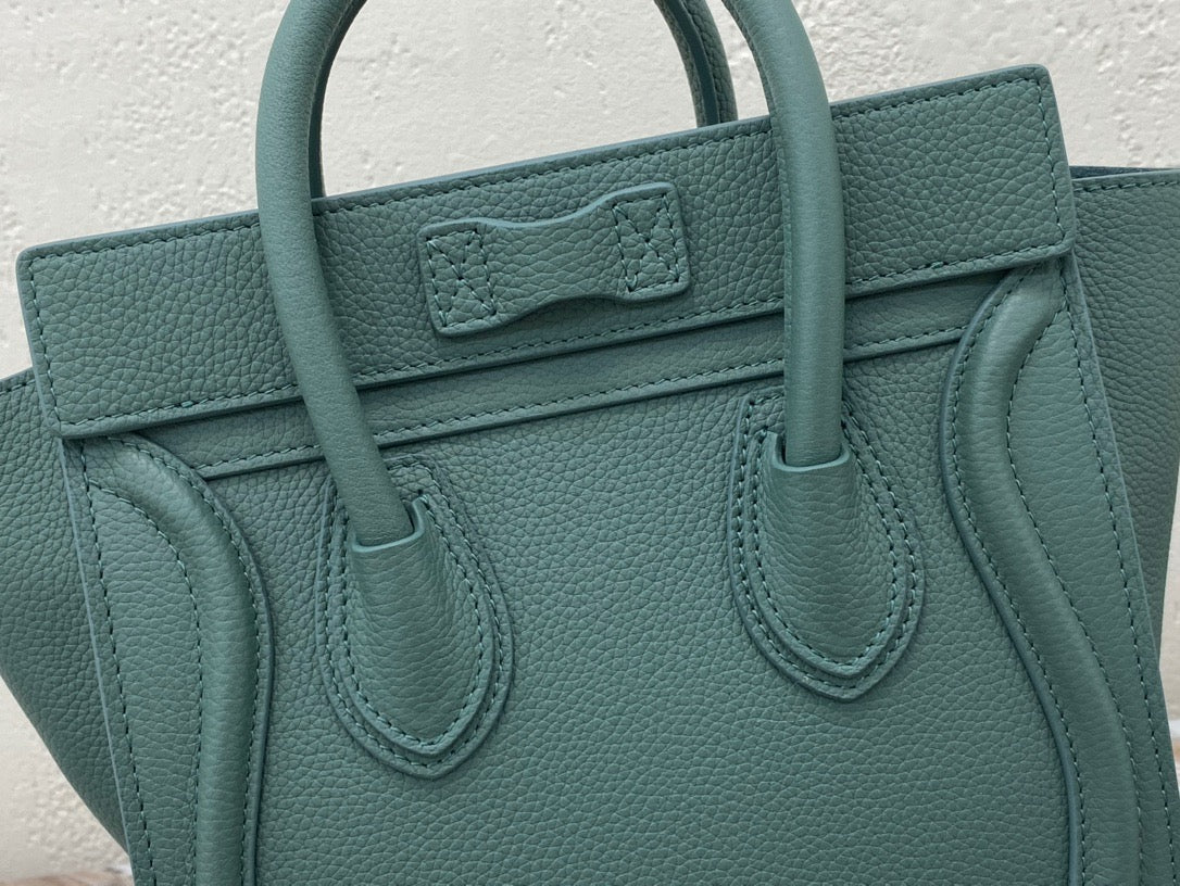 Celine Mini Luggage Tote Bag In Green Drummed Calfskin