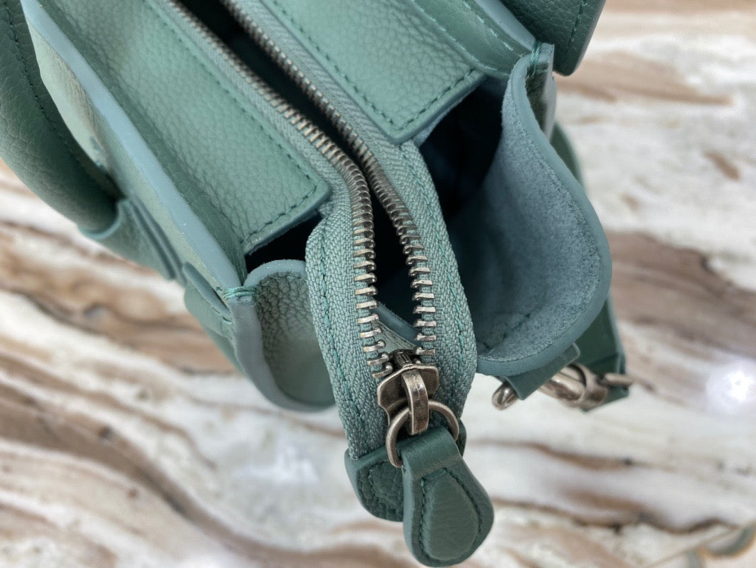 Celine Mini Luggage Tote Bag In Green Drummed Calfskin