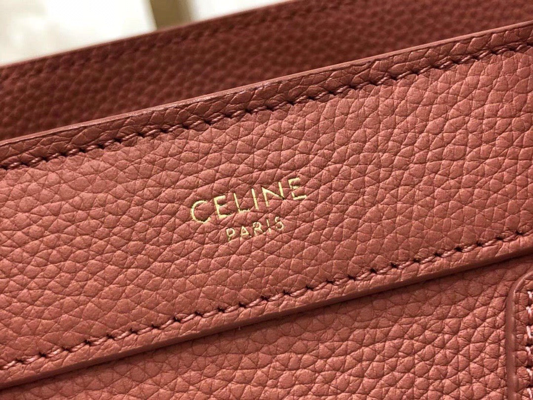 Celine Mini Luggage Tote Bag In Tomato Red Drummed Calfskin