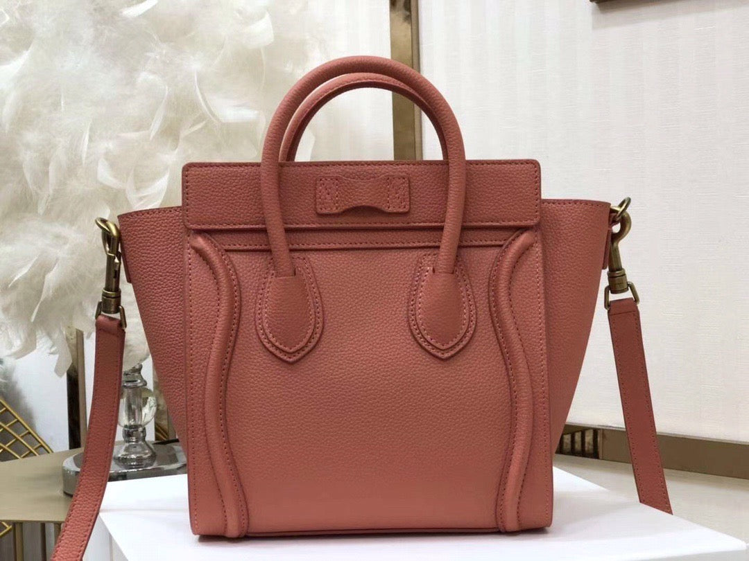 Celine Mini Luggage Tote Bag In Tomato Red Drummed Calfskin