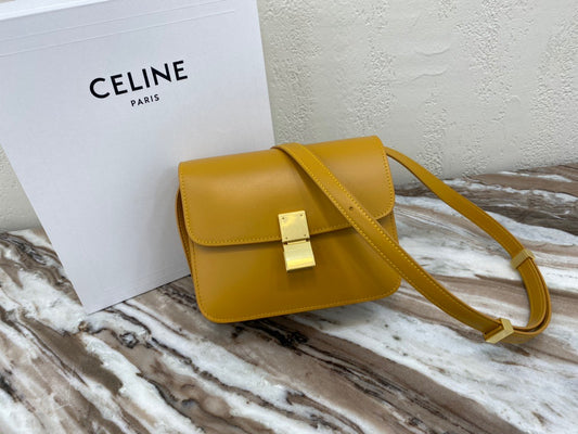 Celine Classic Box Small Bag In Yellow Box Calfskin