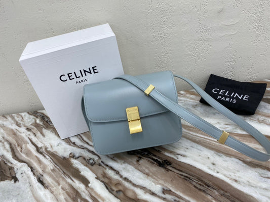 Celine Classic Box Small Bag In Blue Box Calfskin