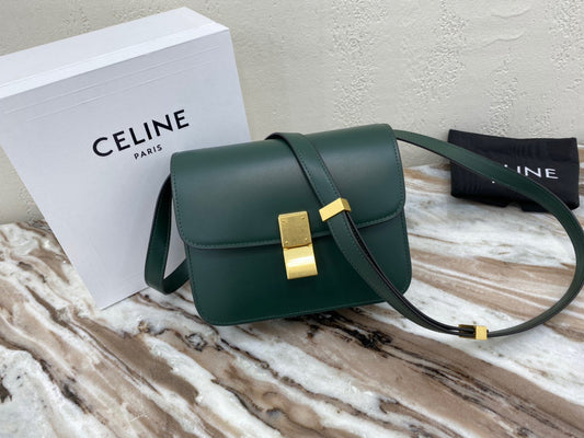 Celine Classic Box Small Bag In Dark Green Box Calfskin