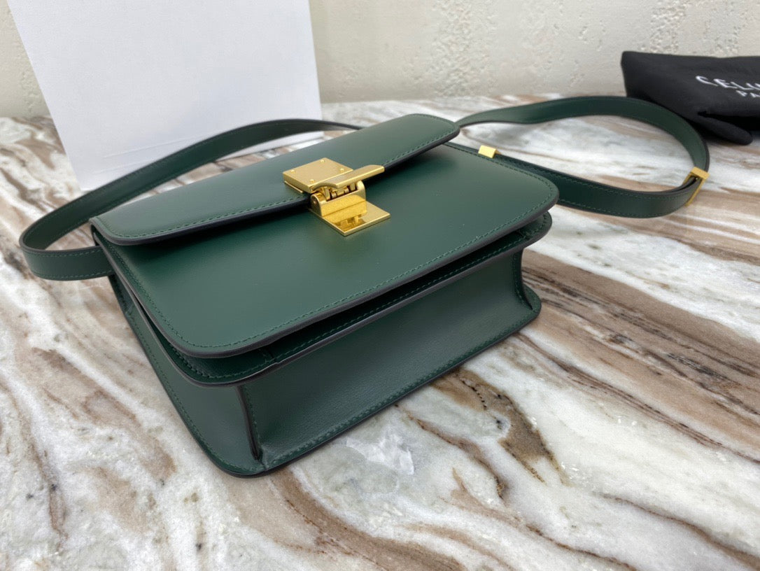 Celine Classic Box Small Bag In Dark Green Box Calfskin