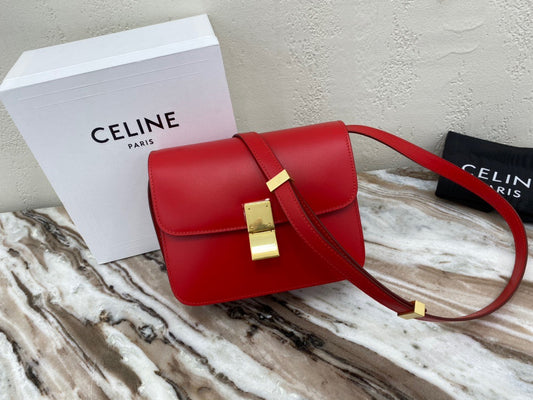 Celine Classic Box Small Bag In Red Box Calfskin