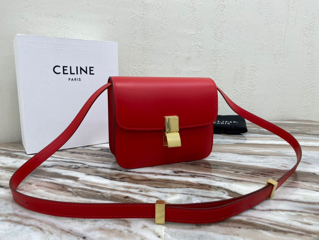 Celine Classic Box Small Bag In Red Box Calfskin