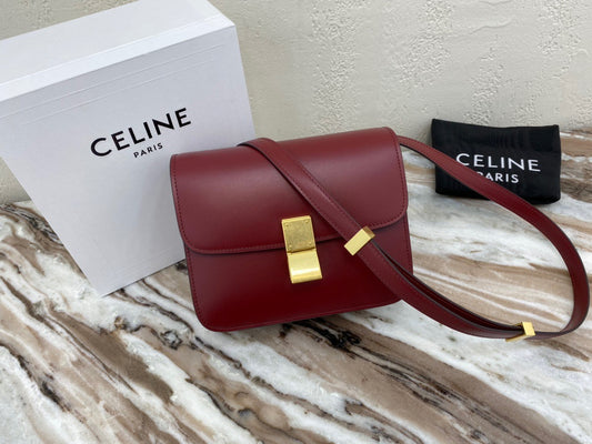 Celine Classic Box Small Bag In Burgundy Box Calfskin