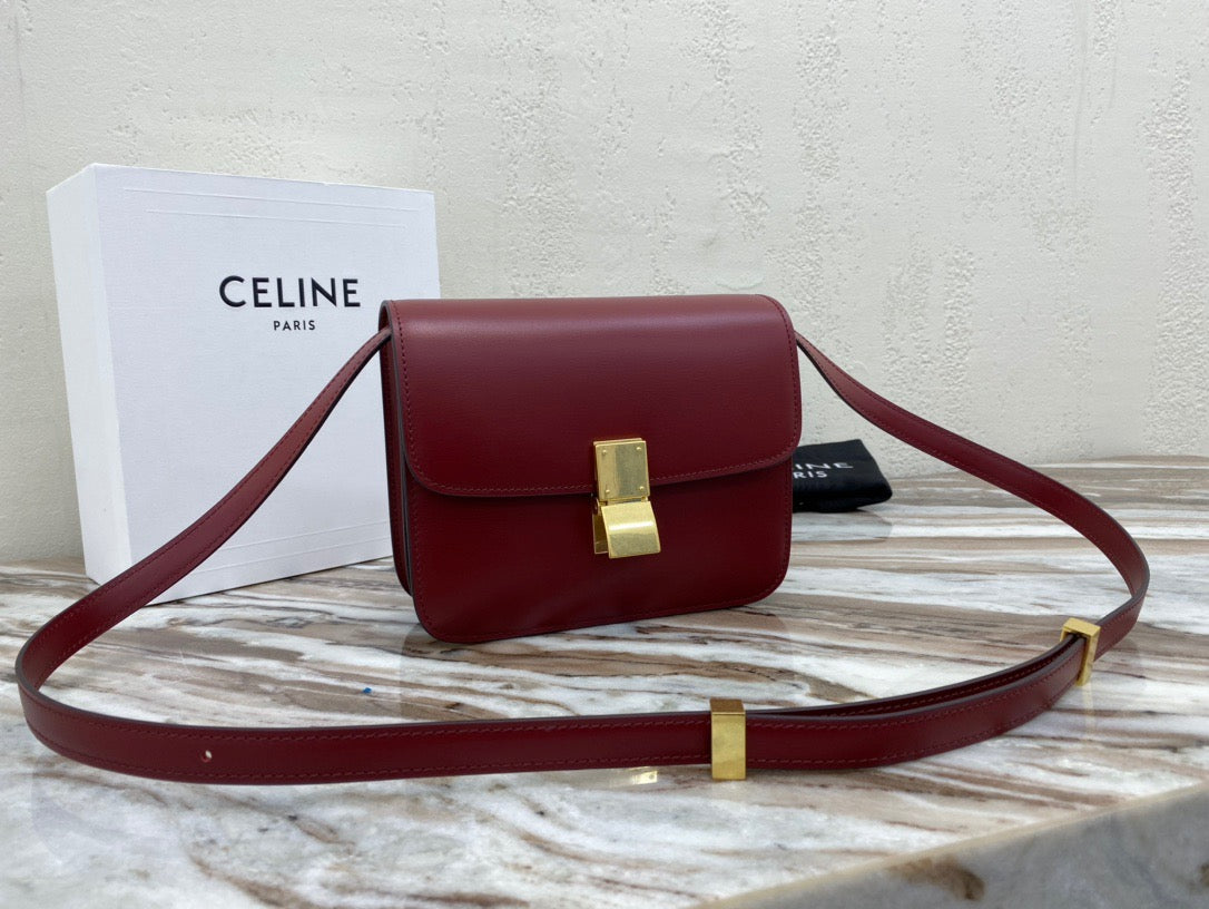 Celine Classic Box Small Bag In Burgundy Box Calfskin